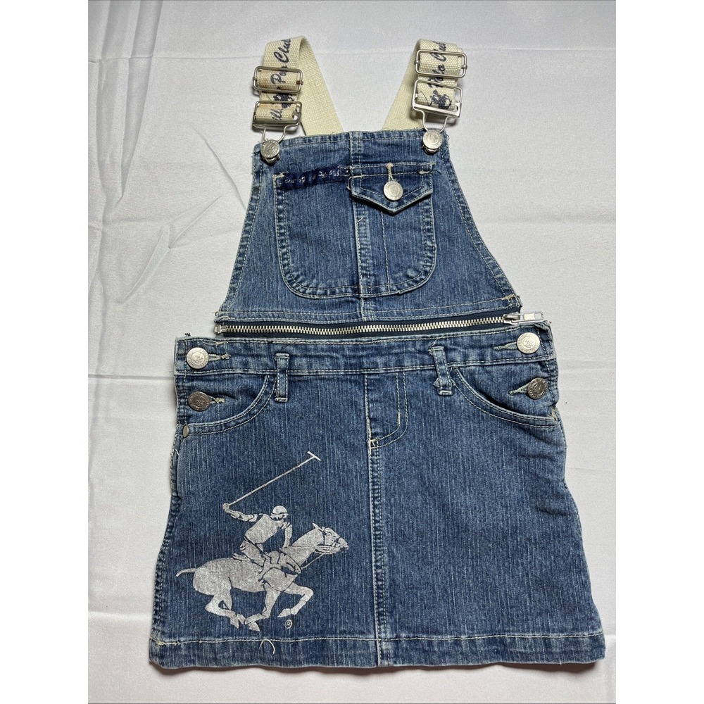 Vtg Beverly Hills Polo Club Kids Girls Denim Overalls Jumper Skirt 4T Pictures